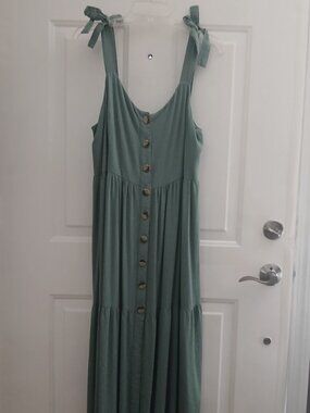 Olive Bow Strap Button Down Summer Maxi